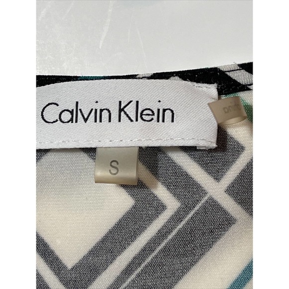 CALVIN KLEIN Women's S Polyester Spandex Drape Neck Blouse White Black Green - Picture 3 of 6